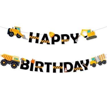 Imagem de Construcao Banner de aniversario Decoracoes de festa do caminhao de lixo pre-montado Construtor bulldozer escavador caminhao de guirlanda suprimentos