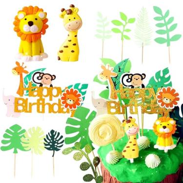Imagem de LaVenty 10 peças de topos de bolo de animais safári selva decorações de bolo para animais de safári selva, festa de bebê, chá de aniversário