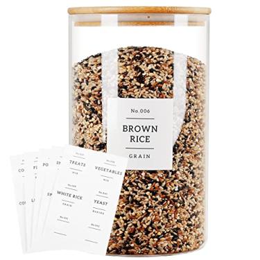 Imagem de HHMJSM 1 Gallon Large Glass Food Storage Containers With Airtight Bamboo Lid - Kitchen Glass Storage Jars Canister With 42 Pantry Labels - Thicken Big Clear Rice Containers For Your Pantry