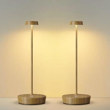 Imagem de Sikevht Pacote com 2 luminárias de mesa de LED sem fio, lâmpadas de mesa com bateria recarregável, de metal, reguláveis, de 3 cores, luz de mesa portátil à prova d'água para uso interno/externo