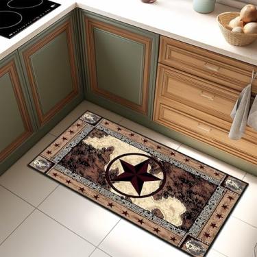 Imagem de Tapete Western Runner 5 x 10 cm para entrada, Texas Star, vintage, tapete de cozinha, lavável, tapete antiderrapante, tapete rústico para corredor, banheiro, quarto, lavanderia