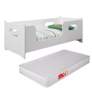 Imagem de Mini Cama Infantil Montessoriana Encanto Para Quarto De Criança Menina E Menino Com Colchão E Proteção Lateral Cor Branc