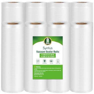 Imagem de Syntus Sacos seladores a vácuo pacote com 8 rolos de saco de economia de alimentos de grau comercial, 4 rolos de 20,32 cm x 5,82 m e 4 rolos de 28 x 5,88 m, sacos de vácuo para alimentos sem BPA para armazenamento, preparação de refeições ou Sous Vide