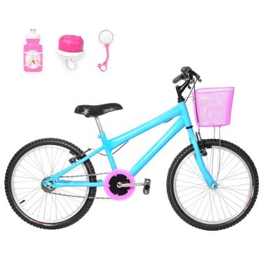 Imagem de Bicicleta Infantil Feminina Aro 20 Natural+Kit Passeio Azul