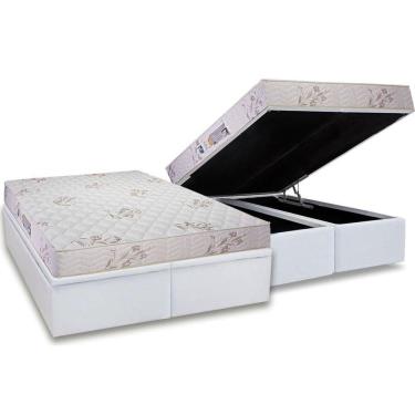Imagem de Cama Box Baú Queen: Colchão Espuma D33 Luckspuma Supreme Floral Duplo + Base White(158X198)