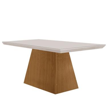 Imagem de Mesa de Jantar Aida Retangular com Tampo de Vidro 4mm 120cm Off White Imbuia Estilo Mod...