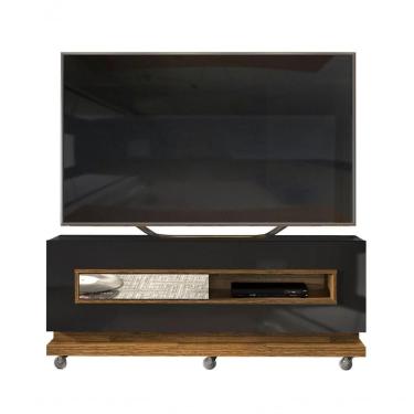 Imagem de Rack Para Tv 60 Polegadas Pose Preto Gloss Tronco Ripado Com Espelho Dj Moveis Preto Gloss Tronco Ripado