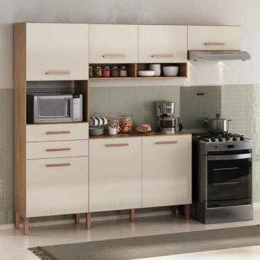 Imagem de Cozinha Com Balcão Fortaleza 4245r Com 7 Portas 2 Gavetas... Canelato Rústico Com Natura Off White