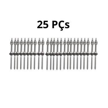 Imagem de Conjunto Parafuso Estrutural P/ Suporte Painel Solar Telhado Fibrocimento M10x250 Inox - 25 Peças