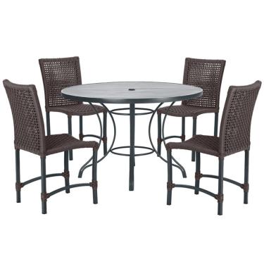 Imagem de Mesa Ascoli Com 4 Cadeiras Cannes De Alumínio Trama Marrom