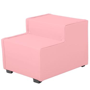 Imagem de Escada Estofada 2 Degraus Para Cachorro Gato E Maca De Estetica Suede Cor Rosa Bebe