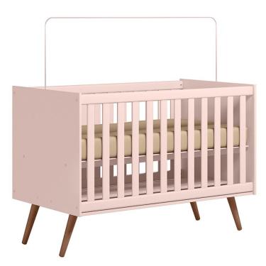 Imagem de Berço Mini Cama Infantil Q Encanto Retrô com Grade de Proteção em MDF e MDP Rosa sem Colchão