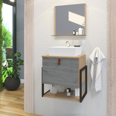 Imagem de Gabinete De Banheiro Vegas 1 Prateleira 1 Porta 45cm Freijó E Cinza Rovere - Cinza