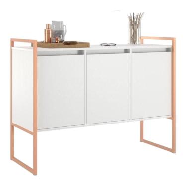 Imagem de Buffet Aparador Industrial 3 Portas Para Sala De Jantar Branco Cobre