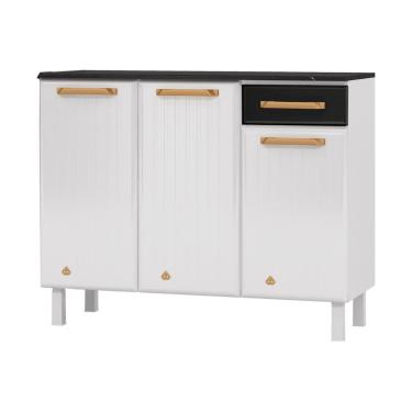 Imagem de Balcão De Cozinha De Aço Com Tampo 3 Portas E 1 Gaveta 105cm Multimóveis Cr20361 Branco-preto