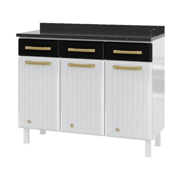 Imagem de Balcão De Cozinha De Aço Com Tampo 3 Portas E 3 Gavetas 105cm Multimóveis Cr20360 Branco-preto