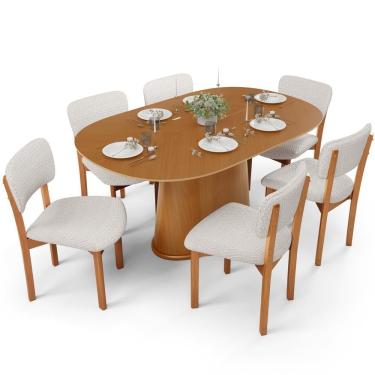 Imagem de Conjunto de Jantar Dara e Valência 6 Lugares Tampo em MDF com Cadeiras em Veludo Creme...