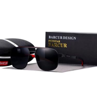 Imagem de Óculos De Sol Polarizados Design Quadrado Com Proteção Uv400 Preto Vermelho