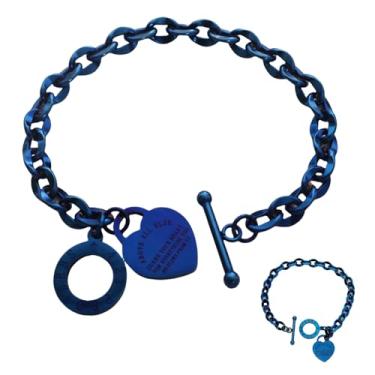 Imagem de pichuxiu Pulseira de coração azul banhada a pingente pulseira de coração para mulheres, fecho OT com escrituras, aço inoxidável, 7.1 inches, Aço inoxidável, Sem Pedra Preciosa