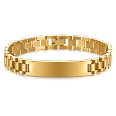 Imagem de MYNENEY Pulseira masculina de aço inoxidável de 10 mm, pulseira de corrente de elos de relógio para homens prata/ouro/preto 19 cm / 21 cm de comprimento joia masculina clássica, 7.68in, Aço inoxidável