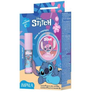 Imagem de Kit Maquiagem Infantil Impala Disney Stitch Brilho Labial Stitch + Pal