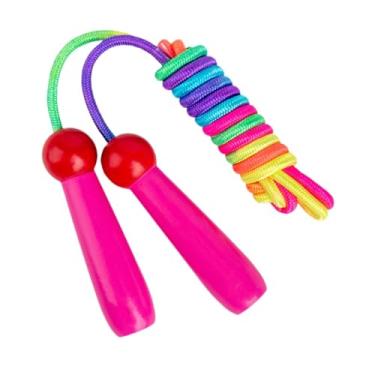 Imagem de oshhni Corda de pular infantil com cabo de madeira, corda de pular ajustável para meninos e meninas, jogo de festa infantil, treino ao ar livre, Rosa