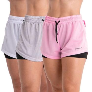 Imagem de Kit 3 Shorts 2 em 1 Feminino Bermuda Dryfit Dupla Para Treino Academia