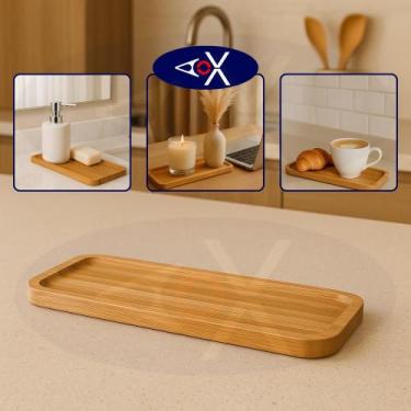 Imagem de Tabua Petisqueira Bandeja Bambu Retangular Servir e Decorar Cozinha Me