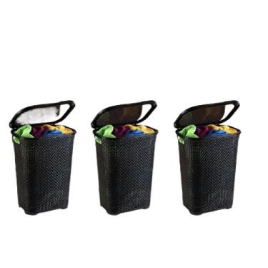 Imagem de Cesto Organizador de Roupa Suja Com Tampa em Plástico 45 Litros Multiuso(3 Unidades)