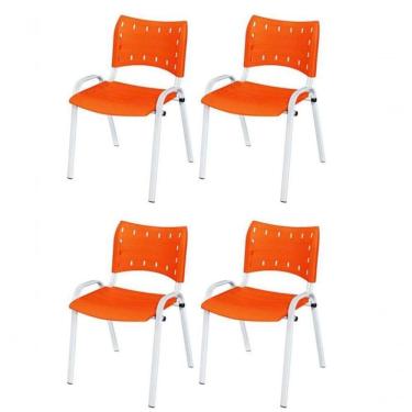 Imagem de Cadeira Iso Base Branco Igreja, Escola, Escritório - Laranja Kit 4 Peças