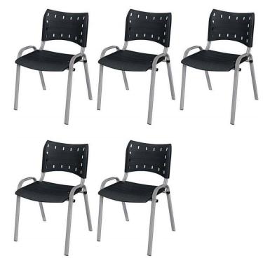 Imagem de Cadeira Iso Base Cinza, Igreja, Escola, Escritório - Preto Kit 5 Peças
