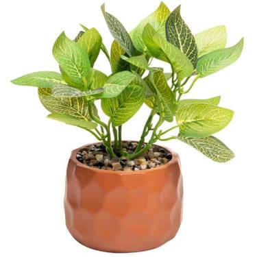 Imagem de Cachepot De Cimento Com Planta Artificial Prisma Marrom 11cm