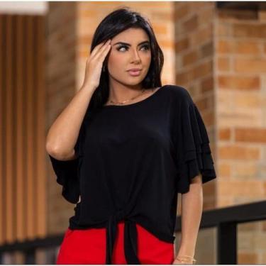 Imagem de Blusa amarrar na frente manga babado curta feminina viscolaycra - Filó