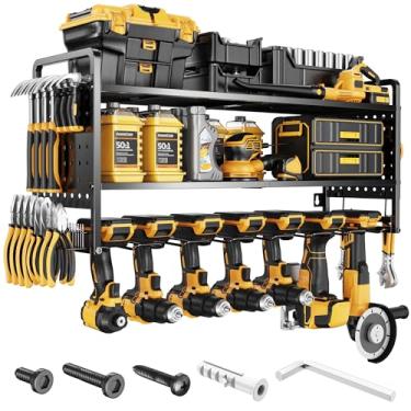Imagem de LBT Organizador de ferramentas elétricas grande, suporte de parede com Pegboard, armazenamento de ferramentas elétricas de garagem com 7 suportes de furadeira sem fio, prateleira de ferramentas de