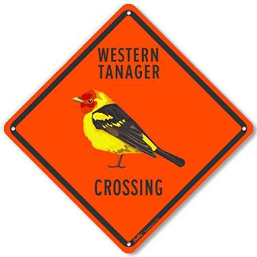 Imagem de PetKa Signs and Graphics PKAC-1199-NP_10x10 Placa de plástico "Western Tanager Crossing", 25,4 cm x 25,4 cm, laranja