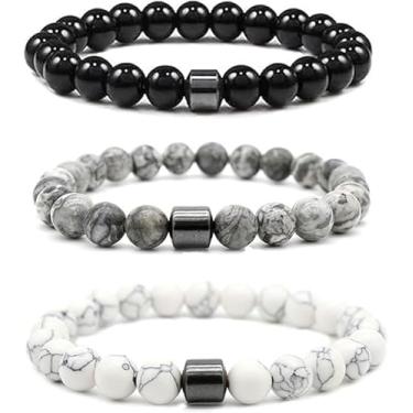 Imagem de WJVV Pulseira Glame antiálcool, ajustável para reduzir o desejo de beber, eficaz na redução do consumo de álcool, One Size, Pedra biliar preta cilíndrica + turquesa colorida, Ágata