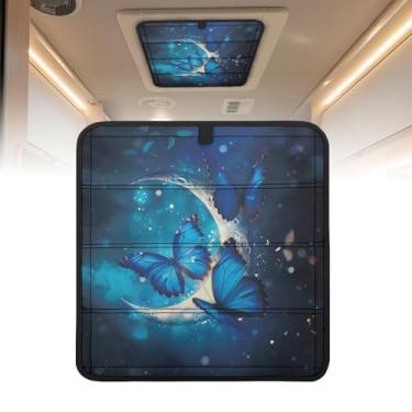 Imagem de SUITOSELFY Capa de claraboia para trailer, capa isolante de ventilação de teto de campista com estampa de borboleta azul, capa blackout dobrável de 40,6 cm x 40,6 cm, proteção blackout para janela de