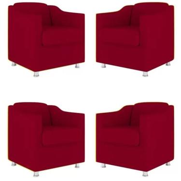 Imagem de Kit 4 Poltronas Bia Decorativa Reforçada Recepção Clinica Salão Sala De Estar Suede