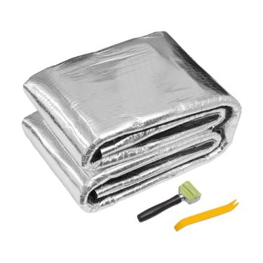 Imagem de X AUTOHAUX 237 mil 6 mm 0,61 m² Tapete de amortecimento de som de carro material de proteção térmica de folha de alumínio para capô, barco, capa de motor 200 x 100 cm, losango prateado
