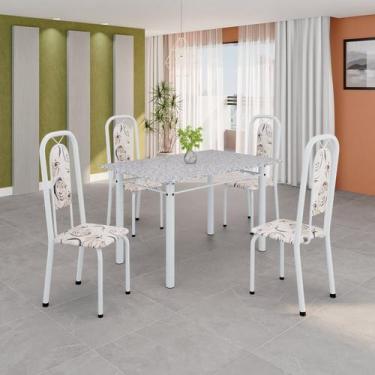 Imagem de Conjunto de Mesa Tubular 120cm X 75cm Tampo Granito Ocre com 4 Cadeira