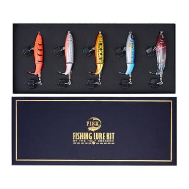 Imagem de Conjunto de iscas de pesca presentes para pescador, kit de equipamento de pesca de água doce e salgada com robalo, truta, salmão, walleye, lúcio, almísquei, barata, poleiro, robalo (5D)