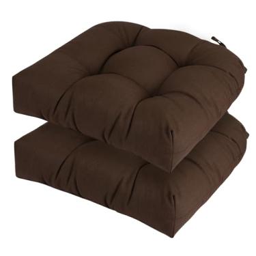 Imagem de Conjunto de almofadas de cadeira de ambiente externo de 5,48 x 48,8 cm, almofadas de assento de pátio adornadas resistentes à água com laços, reversíveis, para todos os climas, almofada de vime de