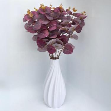 Imagem de Arranjo de Eucalipto Vermelho Artificial 45cm com Vaso Ondulado – Decoração Sofisticada para Casa e Escritório (Branco)