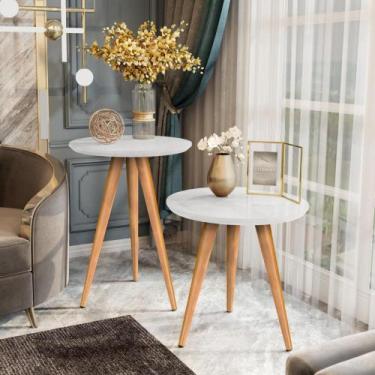 Imagem de Kit Mesa Apoio e Lateral de Sofá Retrô Classic com 3 Pernas Decoração 