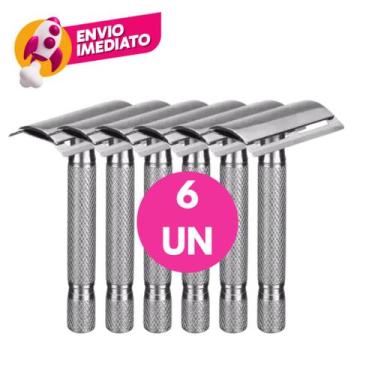 Imagem de Kit Aparelho Barbeador Manual Metal Clássico Vintage Retrô Com 01 Lâmi