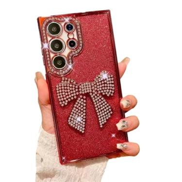 Imagem de Caseative Capa para Samsung Galaxy S24 Ultra, Capa para celular com glitter brilhante diamante 3D laço nó laço (vermelho, S24 Ultra)