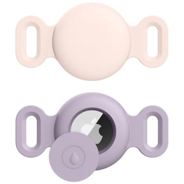 Imagem de Suporte para coleira de cachorro Air Tag, pacote com 2 acessórios de rastreamento GPS antiperda de silicone para coleiras de cães e gatos (lavanda + rosa-claro, pequeno)