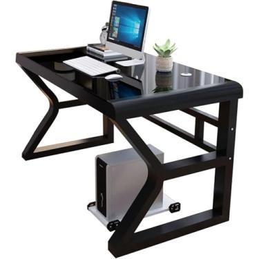 Imagem de Mesa De Computador De Vidro Temperado Mesa De Jantar Moderna Para Laptop Mesa De Escritório Profissional Mesa De Estudo Para Jogos Estação De Trabalho De Escritório Em Casa, Black, 140cm/55.1in