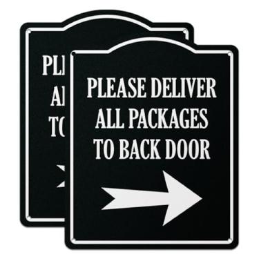 Imagem de 101SIGNCITY - 20 x 25 cm, 2 unidades, placa de entrega de embalagem de alumínio - Por favor, entregue todos os pacotes na placa da porta traseira com película protetora para uso ao ar livre