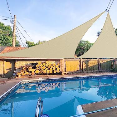 Imagem de E&K Sunrise 40,6 cm x 40,6 cm x 40,6 cm Toldo de Toldo de Triângulo Bege Equilateral - Pano de Sombra Externo 180 GSM Tecido Bloco UV, Borda Curva - Personalizada